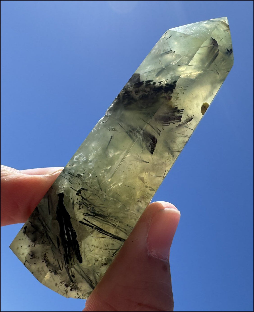 Prehnite Obelisk / Standing Stone with Epidote, Amphibole inclusions, Vugs