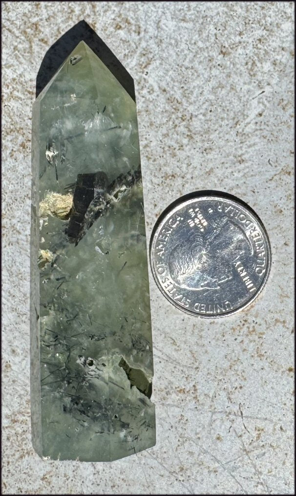 Prehnite Obelisk / Standing Stone with Epidote, Amphibole inclusions, Vugs