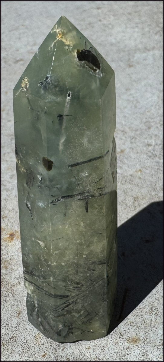 Prehnite Obelisk / Standing Stone with Epidote, Amphibole inclusions, Vugs
