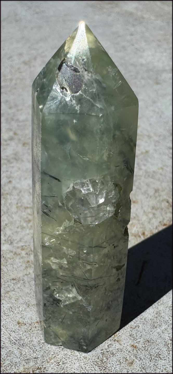 Prehnite Obelisk / Standing Stone with Epidote, Amphibole inclusions, Vugs