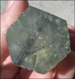 Prehnite Obelisk / Standing Stone with Epidote, Amphibole inclusions, Vugs