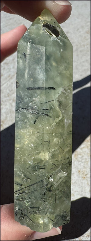 Prehnite Obelisk / Standing Stone with Epidote, Amphibole inclusions, Vugs
