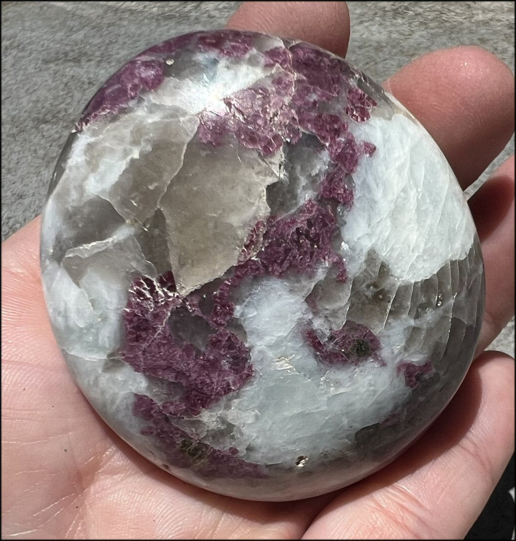 Madagascar Lepidolite + Feldspar + Quartz Crystal Palm Stone - Joy, Stabilizing