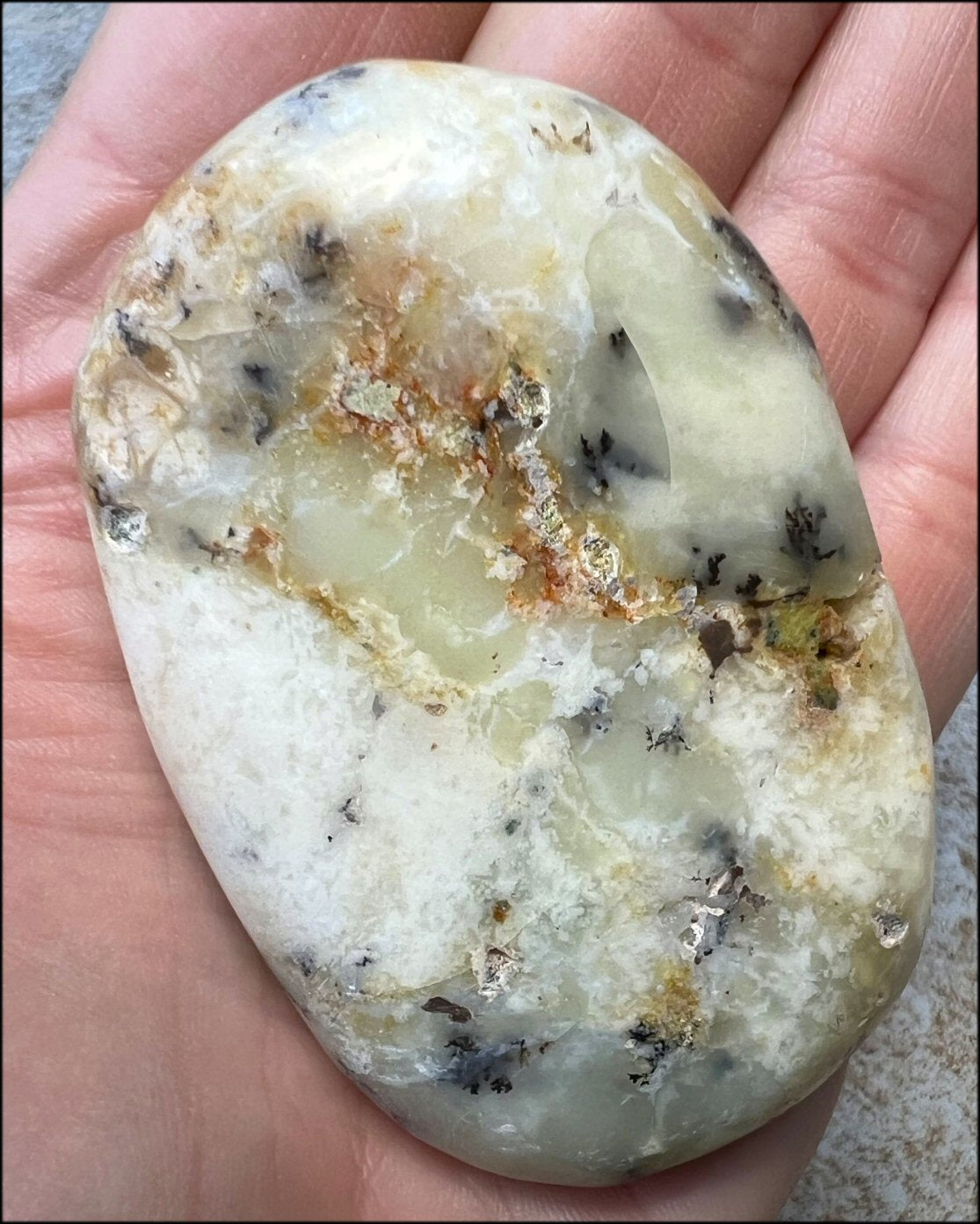 Madagascar Light GREEN OPAL Palm Stone with Lots of Dendritic inclusions