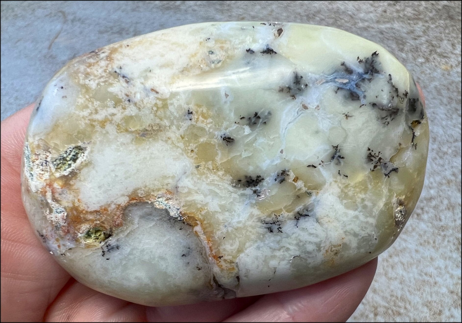 Madagascar Light GREEN OPAL Palm Stone with Lots of Dendritic inclusions