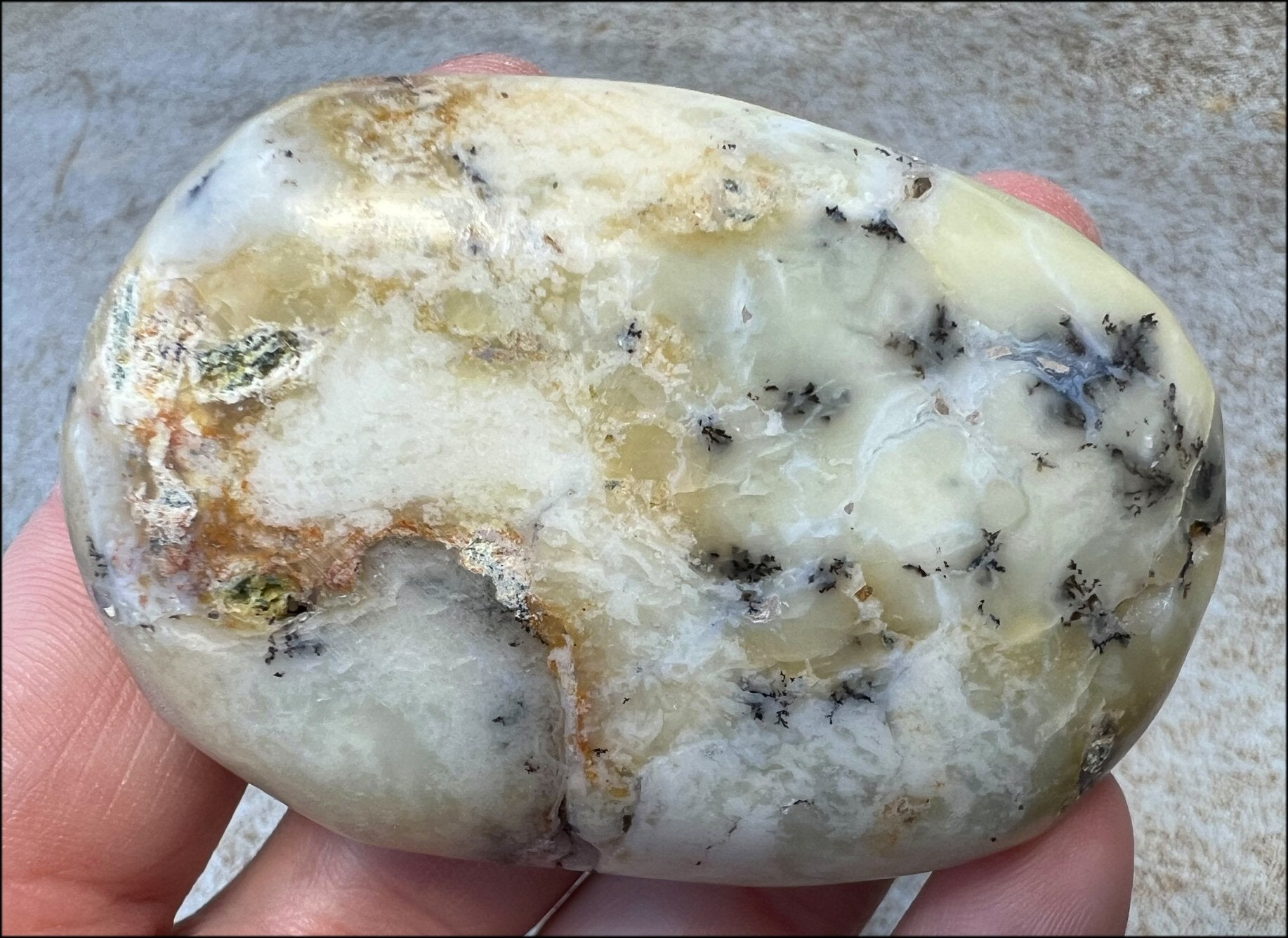 Madagascar Light GREEN OPAL Palm Stone with Lots of Dendritic inclusions