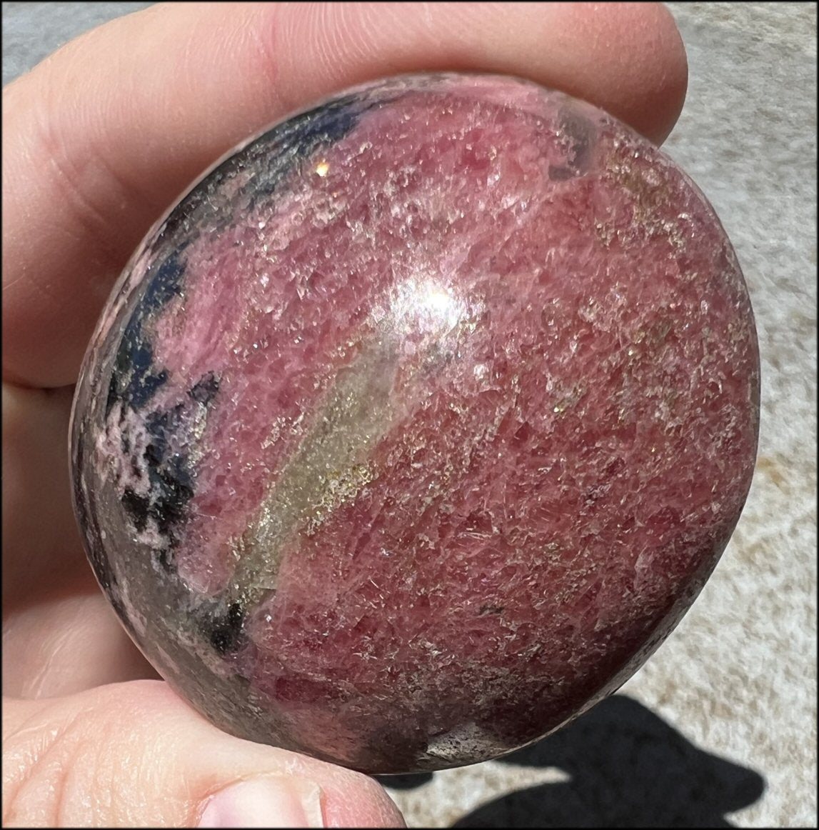 Luscious Raspberry Pink RHODONITE Crystal Palm Stone - Unconditional Love
