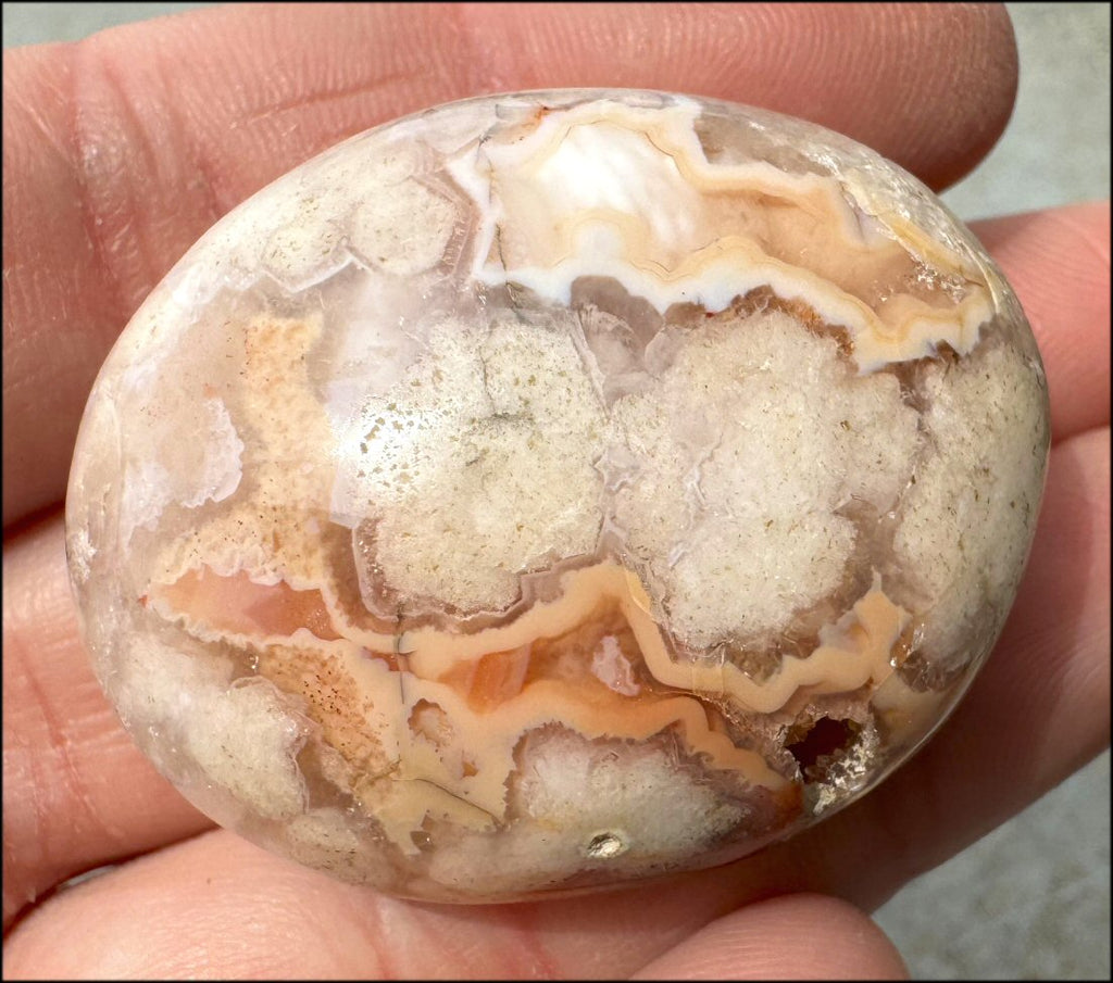 Cherry Blossom Agate AKA Flower Agate Crystal Pocket/Palm Stone with VUG!