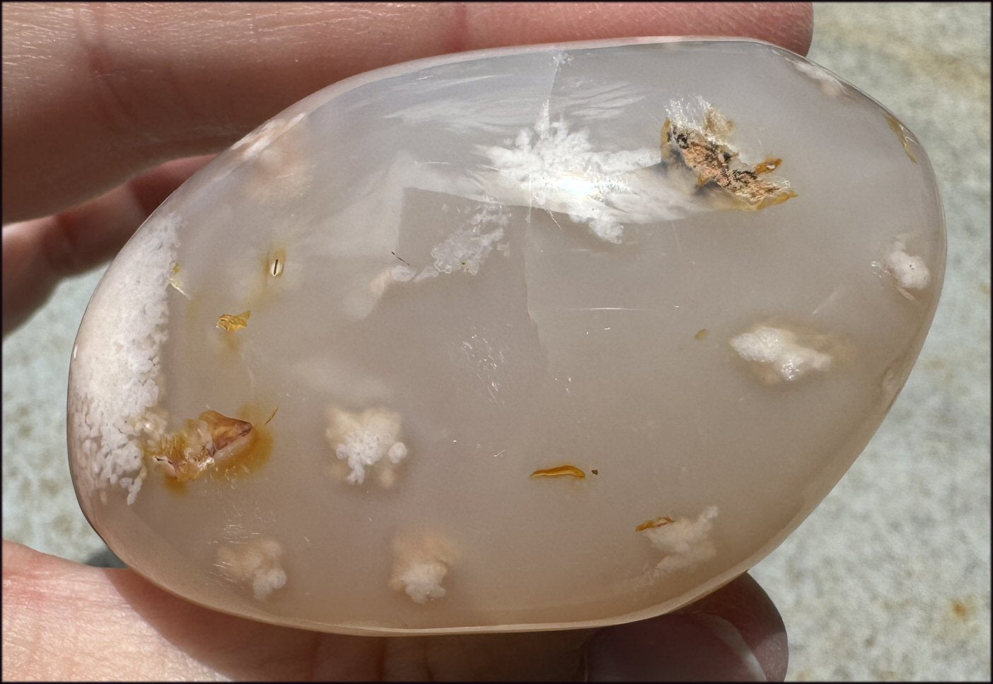 Cherry Blossom Agate AKA Flower Agate Crystal Palm Stone with Big VUG