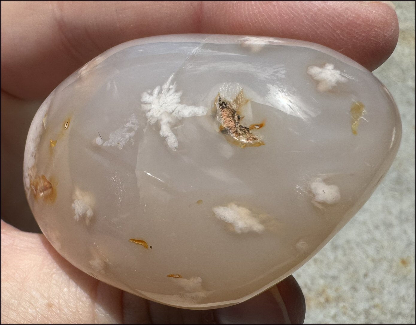 Cherry Blossom Agate AKA Flower Agate Crystal Palm Stone with Big VUG