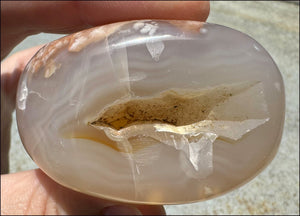 Cherry Blossom Agate AKA Flower Agate Crystal Palm Stone with Big VUG