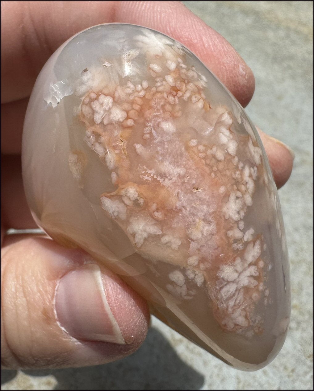 Cherry Blossom Agate AKA Flower Agate Crystal Palm Stone with Big VUG