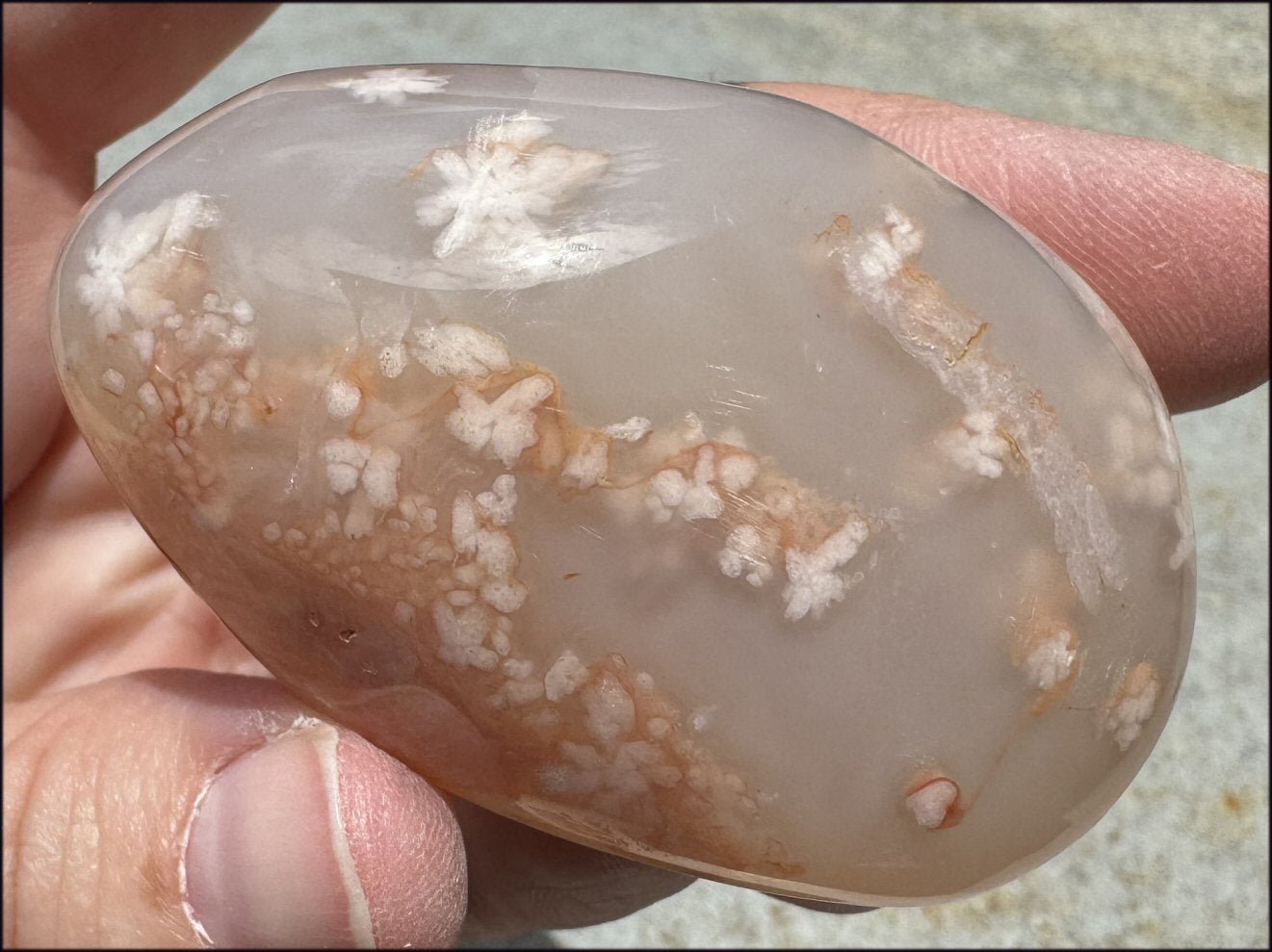 Cherry Blossom Agate AKA Flower Agate Crystal Palm Stone with Big VUG