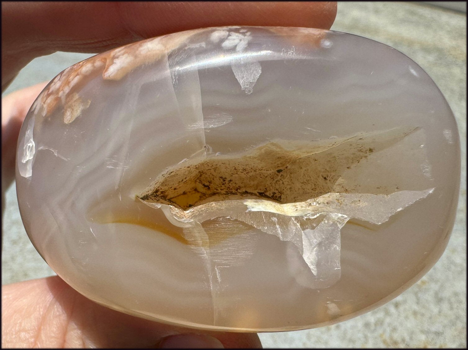 Cherry Blossom Agate AKA Flower Agate Crystal Palm Stone with Big VUG
