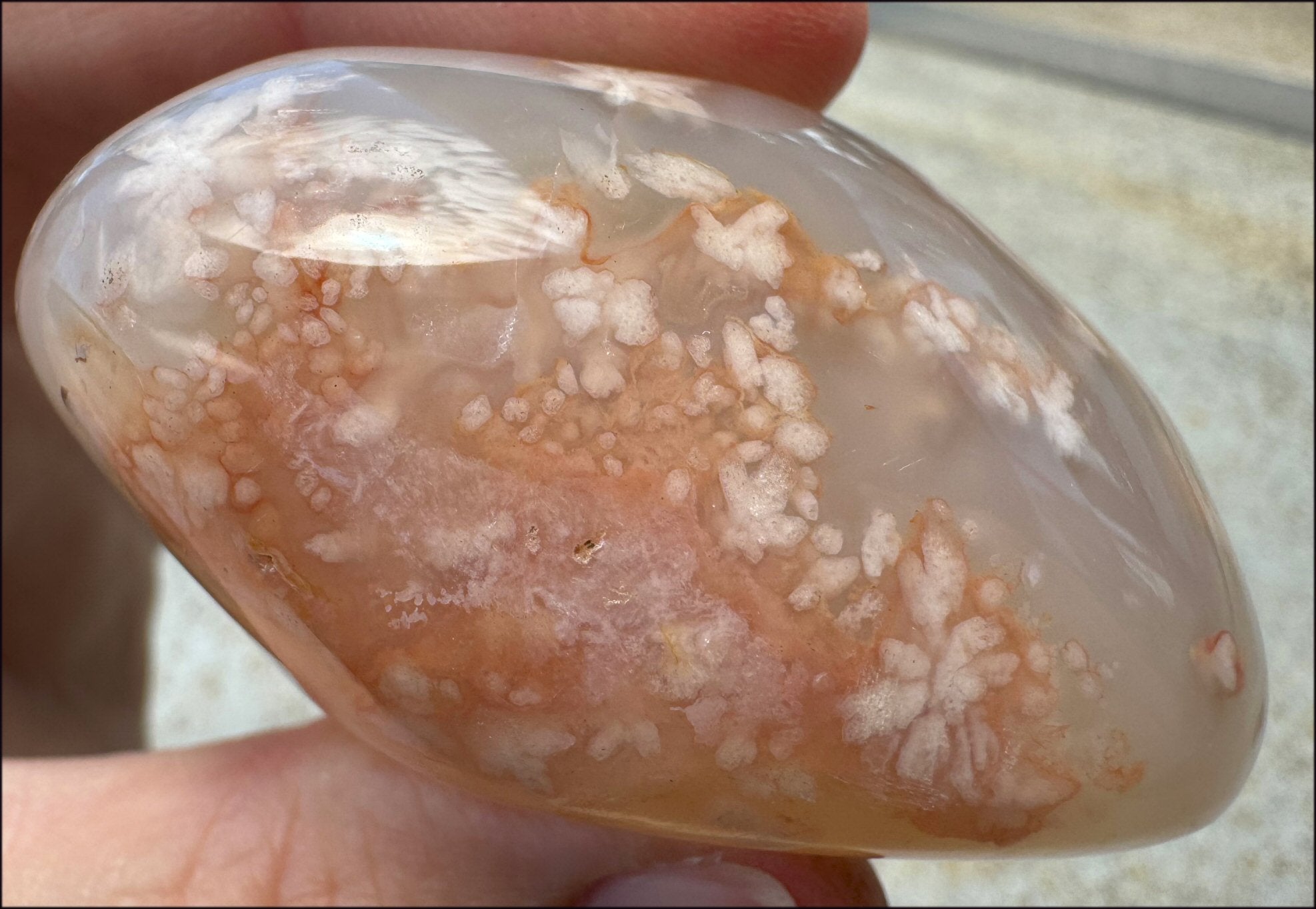 Cherry Blossom Agate AKA Flower Agate Crystal Palm Stone with Big VUG
