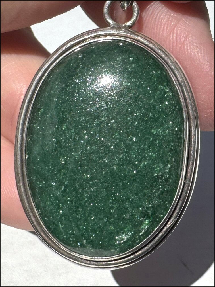 Sterling Silver and Green Aventurine Crystal Pendant with Fantastic SPARKLES - with Synergy 10+ years