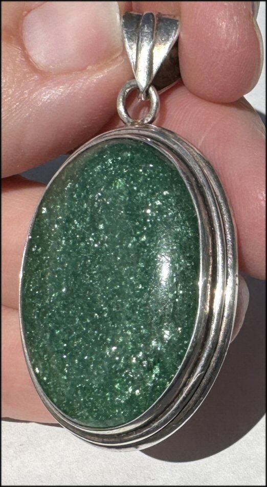 Sterling Silver and Green Aventurine Crystal Pendant with Fantastic SPARKLES - with Synergy 10+ years