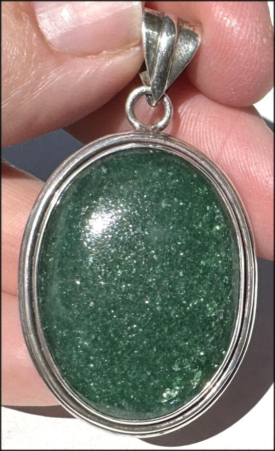 Sterling Silver and Green Aventurine Crystal Pendant with Fantastic SPARKLES - with Synergy 10+ years