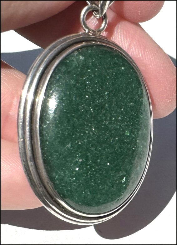 Sterling Silver and Green Aventurine Crystal Pendant with Fantastic SPARKLES - with Synergy 10+ years