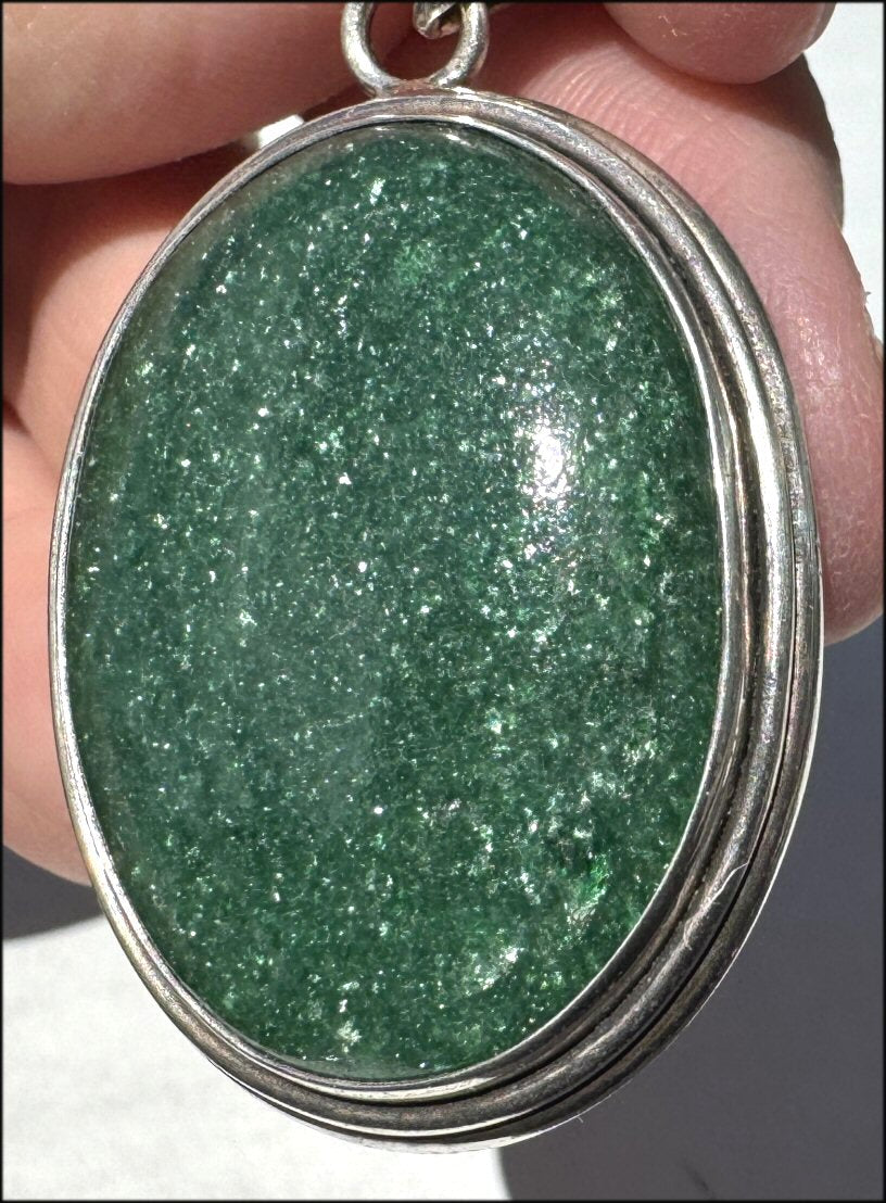 Sterling Silver and Green Aventurine Crystal Pendant with Fantastic SPARKLES - with Synergy 10+ years