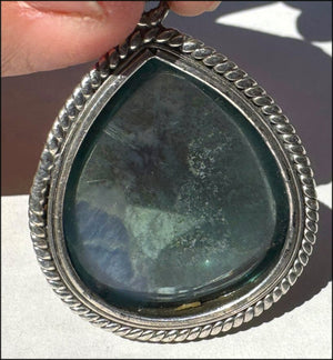 Sterling Silver and BI-COLORED GREEN+BLUE APATITE Crystal Pendant - with Synergy 10+ years