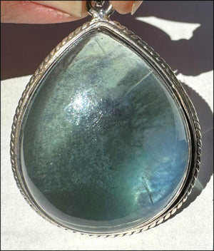 Sterling Silver and BI-COLORED GREEN+BLUE APATITE Crystal Pendant - with Synergy 10+ years