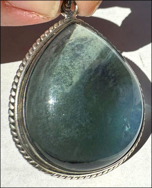 Sterling Silver and BI-COLORED GREEN+BLUE APATITE Crystal Pendant - with Synergy 10+ years