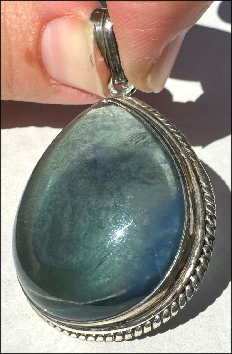 Sterling Silver and BI-COLORED GREEN+BLUE APATITE Crystal Pendant - with Synergy 10+ years