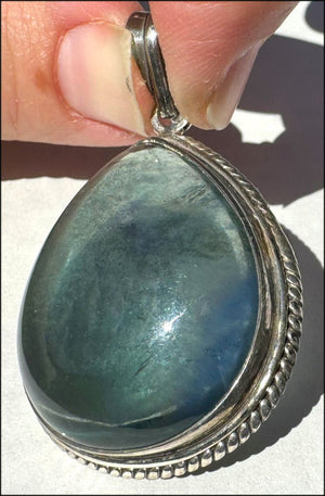 Sterling Silver and BI-COLORED GREEN+BLUE APATITE Crystal Pendant - with Synergy 10+ years