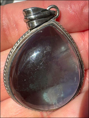 Sterling Silver and BI-COLORED GREEN+BLUE APATITE Crystal Pendant - with Synergy 10+ years