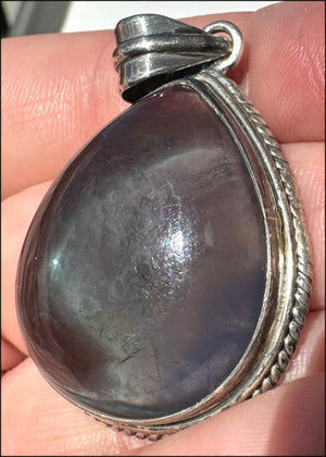 Sterling Silver and BI-COLORED GREEN+BLUE APATITE Crystal Pendant - with Synergy 10+ years