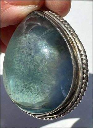 Sterling Silver and BI-COLORED GREEN+BLUE APATITE Crystal Pendant - with Synergy 10+ years
