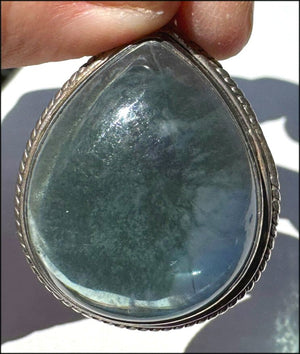 Sterling Silver and BI-COLORED GREEN+BLUE APATITE Crystal Pendant - with Synergy 10+ years
