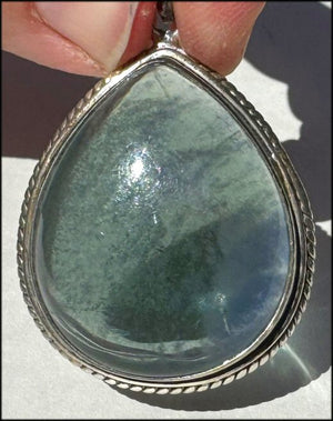 Sterling Silver and BI-COLORED GREEN+BLUE APATITE Crystal Pendant - with Synergy 10+ years