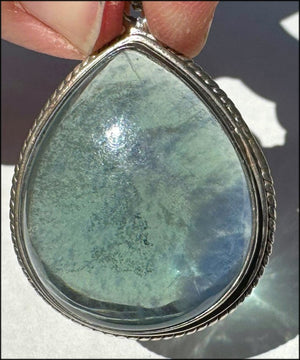 Sterling Silver and BI-COLORED GREEN+BLUE APATITE Crystal Pendant - with Synergy 10+ years