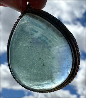 Sterling Silver and BI-COLORED GREEN+BLUE APATITE Crystal Pendant - with Synergy 10+ years