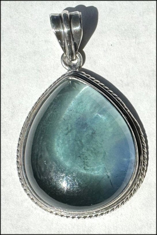 Sterling Silver and BI-COLORED GREEN+BLUE APATITE Crystal Pendant - with Synergy 10+ years