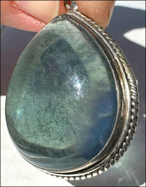 Sterling Silver and BI-COLORED GREEN+BLUE APATITE Crystal Pendant - with Synergy 10+ years