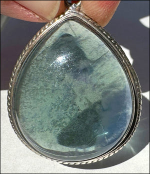 Sterling Silver and BI-COLORED GREEN+BLUE APATITE Crystal Pendant - with Synergy 10+ years