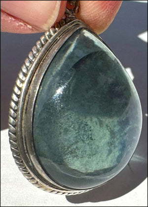 Sterling Silver and BI-COLORED GREEN+BLUE APATITE Crystal Pendant - with Synergy 10+ years