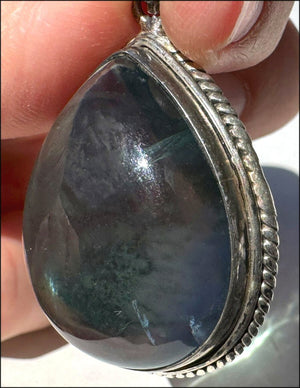 Sterling Silver and BI-COLORED GREEN+BLUE APATITE Crystal Pendant - with Synergy 10+ years