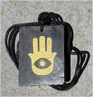 Shungite Upright HAMSA / Hand of Fatima Pendant - Protection