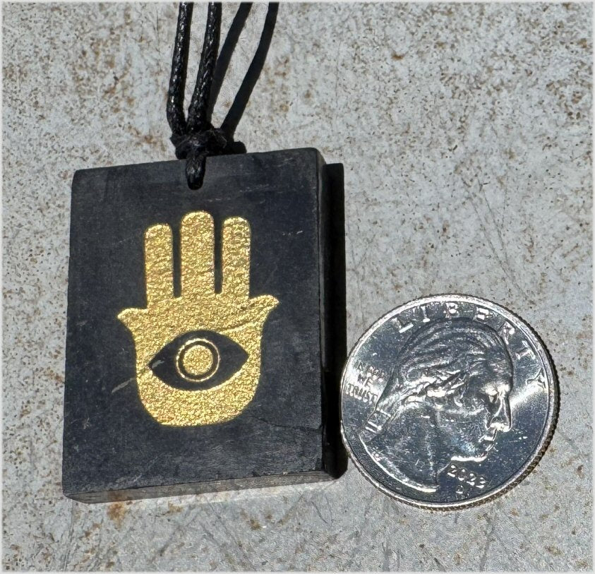 Shungite Upright HAMSA / Hand of Fatima Pendant - Protection