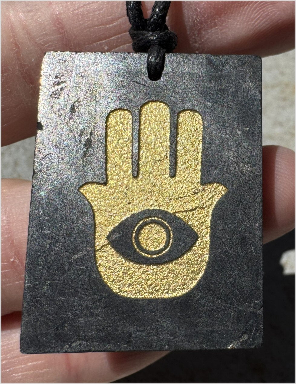 Shungite Upright HAMSA / Hand of Fatima Pendant - Protection