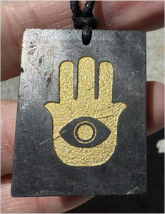 Shungite Upright HAMSA / Hand of Fatima Pendant - Protection