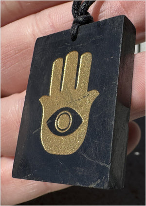 Shungite Upright HAMSA / Hand of Fatima Pendant - Protection