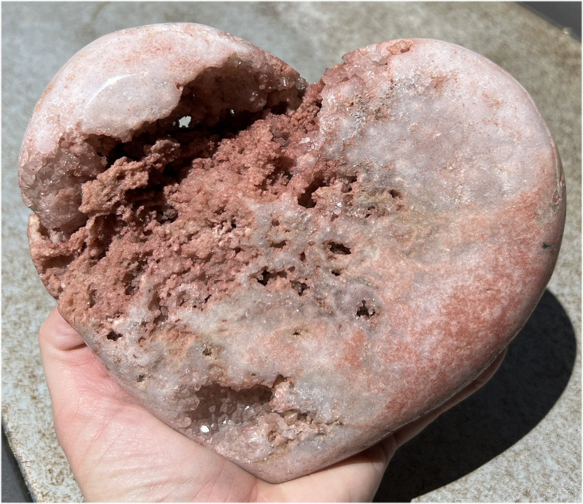 Huge PINK AMETHYST Crystal Heart with Stunning Druzy Lined VUGS - 3lbs+
