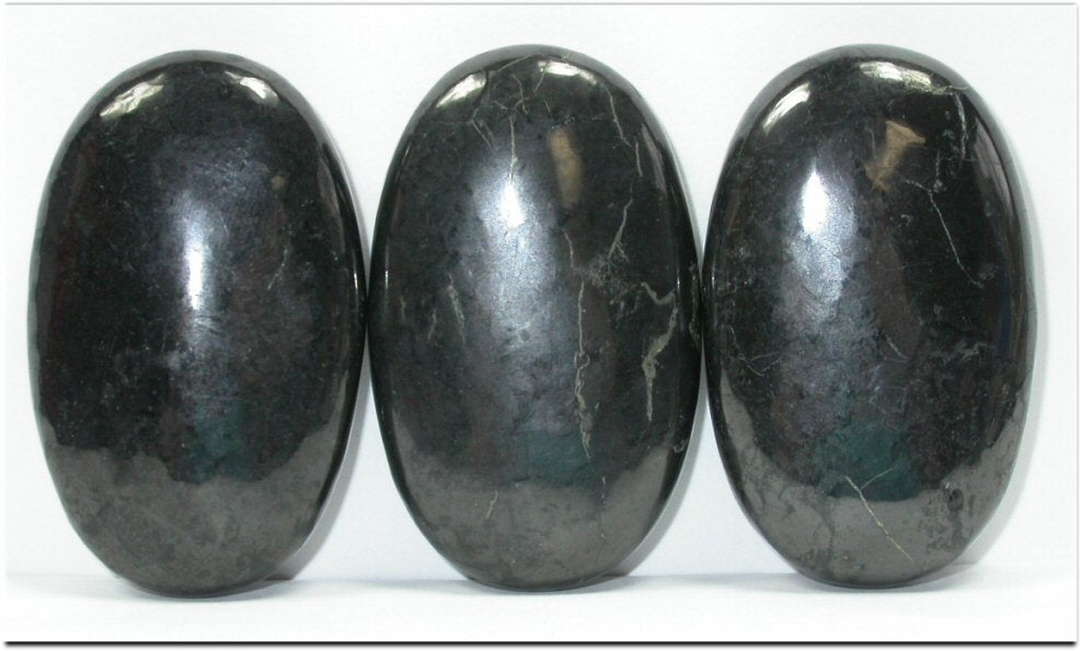 Polished Oval Shaped RUSSIAN SHUNGITE Crystal Palm Stone - Grounding, Protection