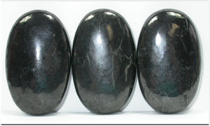 Polished Oval Shaped RUSSIAN SHUNGITE Crystal Palm Stone - Grounding, Protection