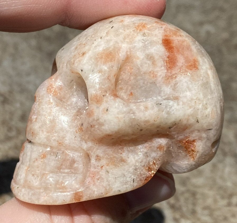 Sunstone CRYSTAL SKULL with Rainbow Shimmer - Leadership, Vitality